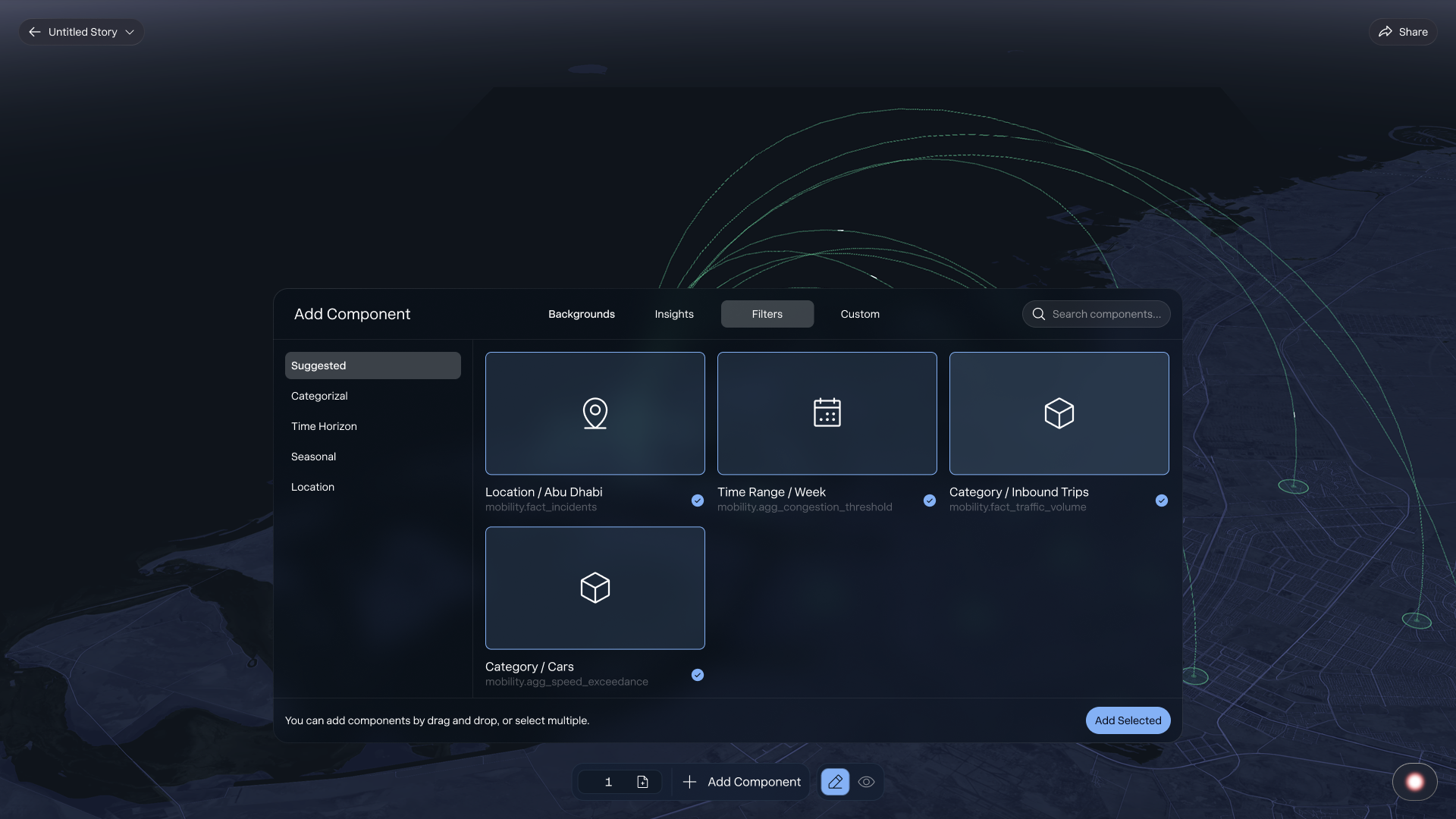 Add component — filters selection on map